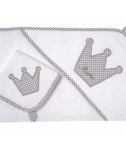 XL-KaputzenhandtuchHandtuch-Set-grau-Krone-Vichykaro-personalisiert