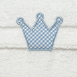 personalisierter-bademantel-blau-krone-detail