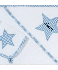 personalisiertes-set-waschlappen-kapuzenhandtuch-blau-stern