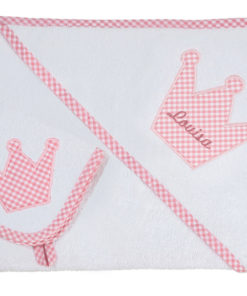 personalisiertes-set-waschlappen-kapuzenhandtuch-rosa-krone